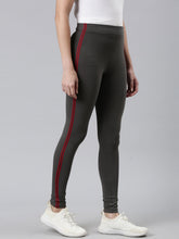 Load image into Gallery viewer, Go Colors Silver Grey Cotton Stretch Side Stripes Active Leggings
