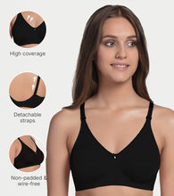 Load image into Gallery viewer, Enamor Comfort Shaper with Plush Side Shaper Panel Women's Cotton Everyday T-Shirt Bra - Detachable Straps, Non Padded, Wirefree, High Coverage - A055 (Black)
