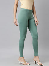 Load image into Gallery viewer, Go Colors Leaf Green Cotton Stretch Ankle Length Leggings
