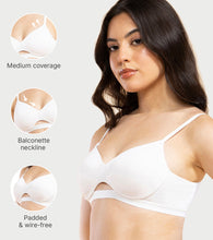 Load image into Gallery viewer, Enamor Innovations CloudSoft, Invisi Neckline Women's Cotton Everyday T-Shirt Bra - Padded, Wirefree, Medium Coverage - A032 (White)

