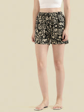 Load image into Gallery viewer, Go Colors Black Cotton Knit Printed Lounge Shorts
