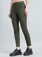 Load image into Gallery viewer, Go Colors Dark Olive Poly Stretch Suede Tregging
