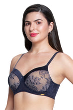 Load image into Gallery viewer, Amante Satin Touch Padded Non-Wired Lace Bra - Evening Blue 87901
