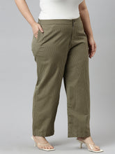 Load image into Gallery viewer, Go Colors Olive Green Cotton Stripes Cargo Pant
