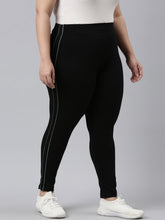 Load image into Gallery viewer, Go Colors Black Cotton Stretch Side Stripes Active Leggings

