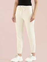 Load image into Gallery viewer, Go Colors Cream Cotton Poly Stretch Cuffed Joggers
