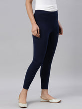 Load image into Gallery viewer, Go Colors Navy Cotton Stretch Ankle Length Leggings
