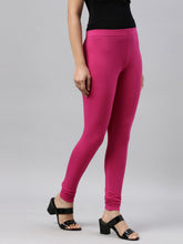 Load image into Gallery viewer, Go Colors Dark Rose Cotton Stretch Ankle Length Leggings
