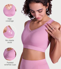 Load image into Gallery viewer, Enamor Innovations Flexifree ,Plunge, Ultra Comfort Women's  Bralette - No-pinch,no-dig,360 Degree Flex, Seamless lift,Fixed cup, Padded, Wirefree, High Coverage  - F137 (Orchid Smoke)
