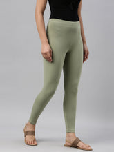 Load image into Gallery viewer, Go Colors Dusty Green Cotton Stretch Ankle Length Leggings
