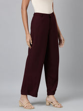 Load image into Gallery viewer, Go Colors Dark Wine Crepe Wide Trouser
