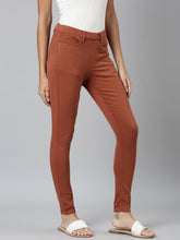 Load image into Gallery viewer, Go Colors Reddish Brown Cotton Polyester Super Stretch Jeggings
