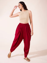 Load image into Gallery viewer, Go Colors Maroon Woven Viscose Harem Dhoti Pant

