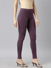 Load image into Gallery viewer, Go Colors Purple Cotton Stretch Ankle Length Leggings
