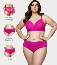 Load image into Gallery viewer, Enamor BambooBliss Lace Back Boyshorts, Mid Rise, Full Back Coverage - IP26 (Queen Pink)
