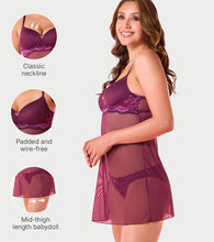 Load image into Gallery viewer, Enamor N193 Padded Wire-Free Babydoll Glam Wave Chemise - Plum Swirl
