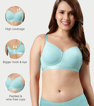 Load image into Gallery viewer, Enamor Innovations Fabcool Breathable Cup Women's T-Shirt Bra - Antimicrobial Comfort, Perforated Cups Padded, Wirefree, High Coverage - A165 (Tibetan Stone)
