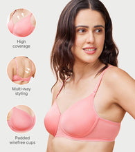Load image into Gallery viewer, Enamor Innovations  Ecolite, Smoother Perfect Lift Women's T-Shirt Bra - Padded, Wirefree, High Coverage  - F165 (Peach Coral)
