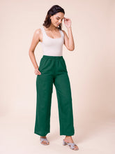 Load image into Gallery viewer, Go Colors Bottle Green Viscose Blend Linen Palazzos
