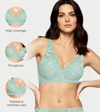 Load image into Gallery viewer, Enamor BambooBliss Lace Plunge Bra, Padded, Wire Free, High Coverage - IB25 (Jade Green)
