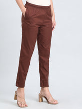 Load image into Gallery viewer, Go Colors Dark Brown Cotton Pencil Pant

