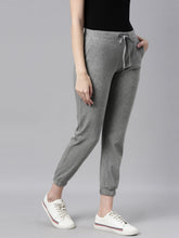 Load image into Gallery viewer, Go Colors Grey Melanges Cotton Poly Stretch Cuffed Joggers
