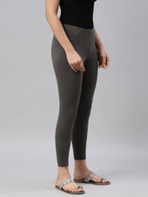 Load image into Gallery viewer, Go Colors Silver Grey Cotton Stretch Ankle Length Leggings
