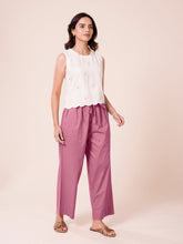 Load image into Gallery viewer, Go Colors Light Wine Cotton Wide Leg Pants

