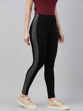 Load image into Gallery viewer, Go Colors Black Cotton Stretch Side Stripes Active Leggings
