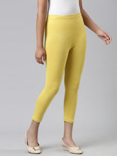Load image into Gallery viewer, Go Colors Light Lime Cotton Stretch  Cropped Leggings
