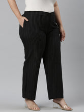 Load image into Gallery viewer, Go Colors Black Cotton Stripes Cargo Pant
