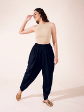 Load image into Gallery viewer, Go Colors Navy Woven Viscose Harem Dhoti Pant
