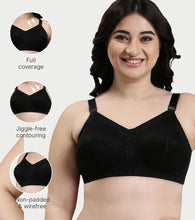 Load image into Gallery viewer, Enamor Innovations Transform M-Frame, Ultimate curve Support, Jiggle control, Women's Bra - Non Padded, Wirefree, Full Coverage - F096 (Available in Plus Sizes) (Black)
