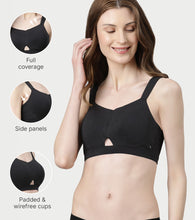 Load image into Gallery viewer, Enamor Innovations Cloudsoft Invisi Bonded Neck Women's Everyday Cotton Minimizer Bra -  Padded, Wirefree, Full Coverage - A064 (Available in Plus Sizes) (Black)
