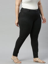 Load image into Gallery viewer, Go Colors Black Cotton Poly Stretch Stripes Printed Jeggings
