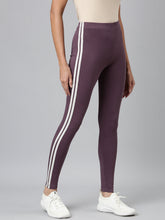 Load image into Gallery viewer, Go Colors Purple Cotton Stretch Side Stripes Active Leggings
