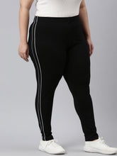 Load image into Gallery viewer, Go Colors Black Cotton Stretch Side Stripes Active Leggings
