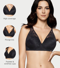 Load image into Gallery viewer, Enamor BambooBliss Lace Plunge Bra, Padded, Wire Free, High Coverage - IB25 (Black)
