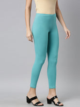 Load image into Gallery viewer, Go Colors Dark Mint Cotton Stretch Cropped Leggings
