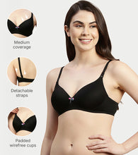 Load image into Gallery viewer, Enamor Women's Perfect Plunge Lift T-Shirt Bra - Detachable Straps, Lightly Padded, Wirefree, Medium Coverage - F023 (Black)

