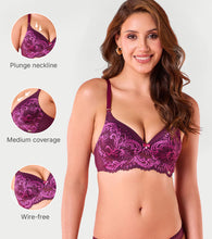 Load image into Gallery viewer, Enamor F193 Padded Wire-Free Medium Coverage Glam Scroll Plunge Bra - Plum Swill
