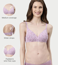 Load image into Gallery viewer, Enamor Supima Cotton Women's Plunge Lift Everyday T-Shirt Bra - Extra Comfort, Padded, Wirefree, Medium Coverage - A039 (Lilac Aster)
