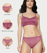 Load image into Gallery viewer, Enamor Lit String Bikini for Women Low Waist, Lace Front, Mesh Back - SMP02 (Dusky Mauve)
