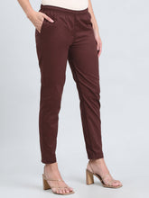 Load image into Gallery viewer, Go Colors Dark Brown Cotton Cambric Cotton Pants
