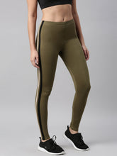 Load image into Gallery viewer, Go Colors Olive Green Cotton Stretch Two Tone Side Stripe Track Pant
