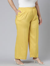 Load image into Gallery viewer, Go Colors Light Mustard Woven Viscose Basic Palazzo
