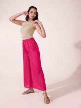 Load image into Gallery viewer, Go Colors Dark Rose Polyester Shiny Palazzo

