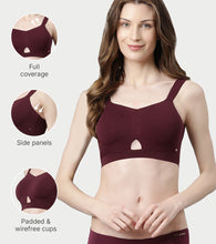 Load image into Gallery viewer, Enamor Innovations Cloudsoft Invisi Bonded Neck Women's Everyday Cotton Minimizer Bra -  Padded, Wirefree, Full Coverage - A064 (Available in Plus Sizes) (Grape Wine)
