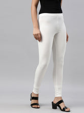 Load image into Gallery viewer, Go Colors Cream Cotton Stretch Ankle Length Leggings
