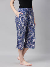 Load image into Gallery viewer, Go Colors Blue Woven Viscose Printed Lounge Capri
